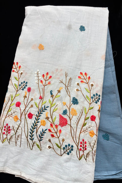 Wild Floral Garden Embroidered Pure Cotton Dual Shaded Fabric