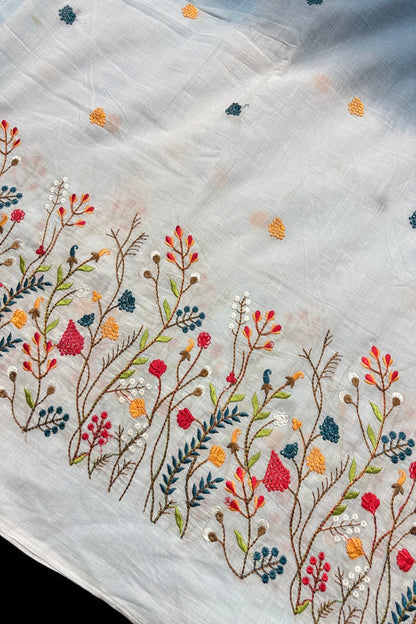 Wild Floral Garden Embroidered Pure Cotton Dual Shaded Fabric