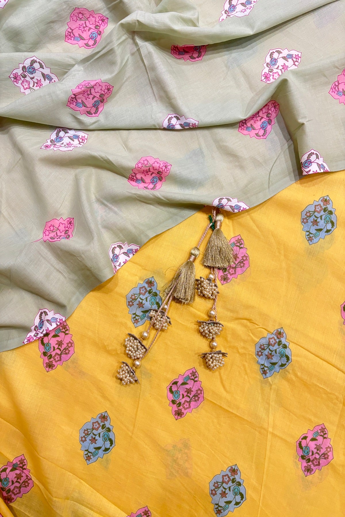 Floral Geometric Cartouche Buttas Printed Pure Cotton Fabric