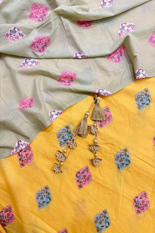 Floral Geometric Cartouche Buttas Printed Pure Cotton Fabric