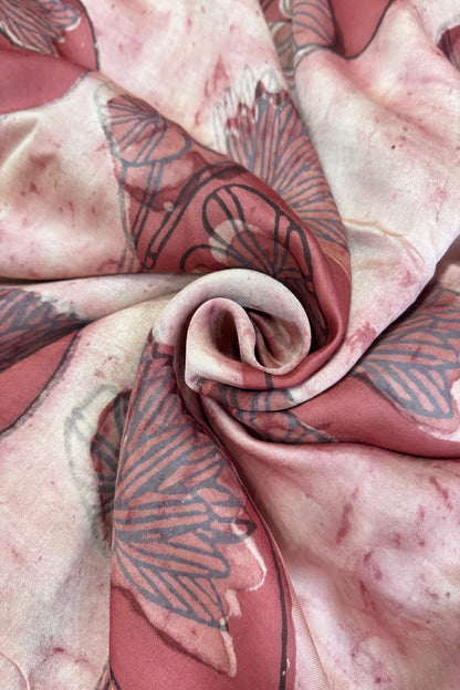 Pomegranate Peel Lotus Motif Block Printed Pure Modal Satin Fabric