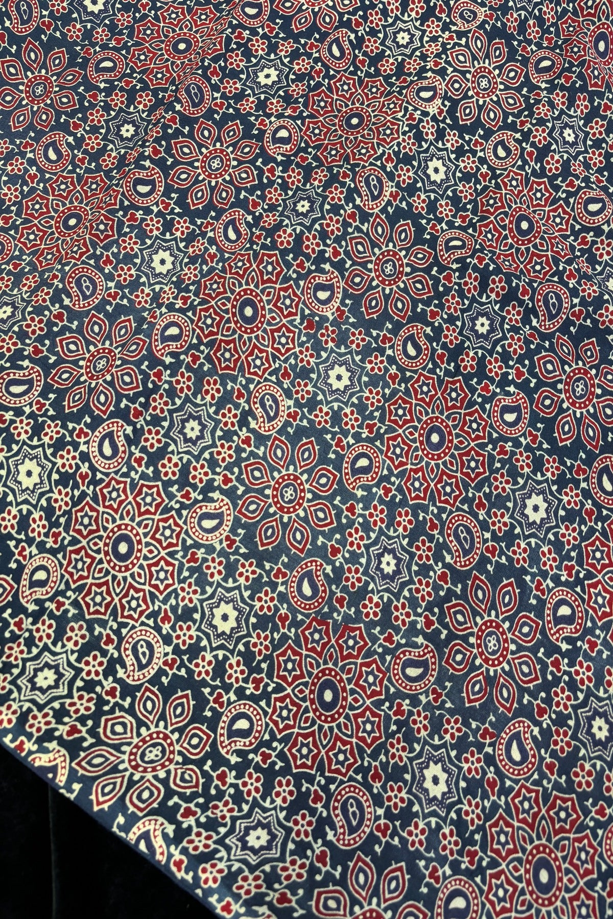 Geometric Ajrak Inspired Hand Block Printed Rayon Fabric