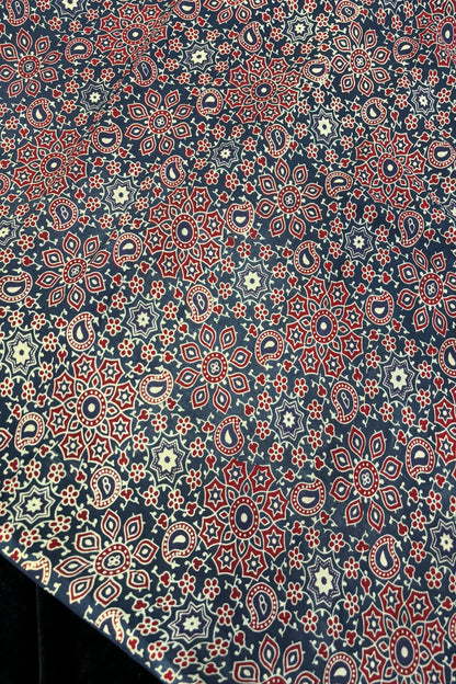 Geometric Ajrak Inspired Hand Block Printed Rayon Fabric