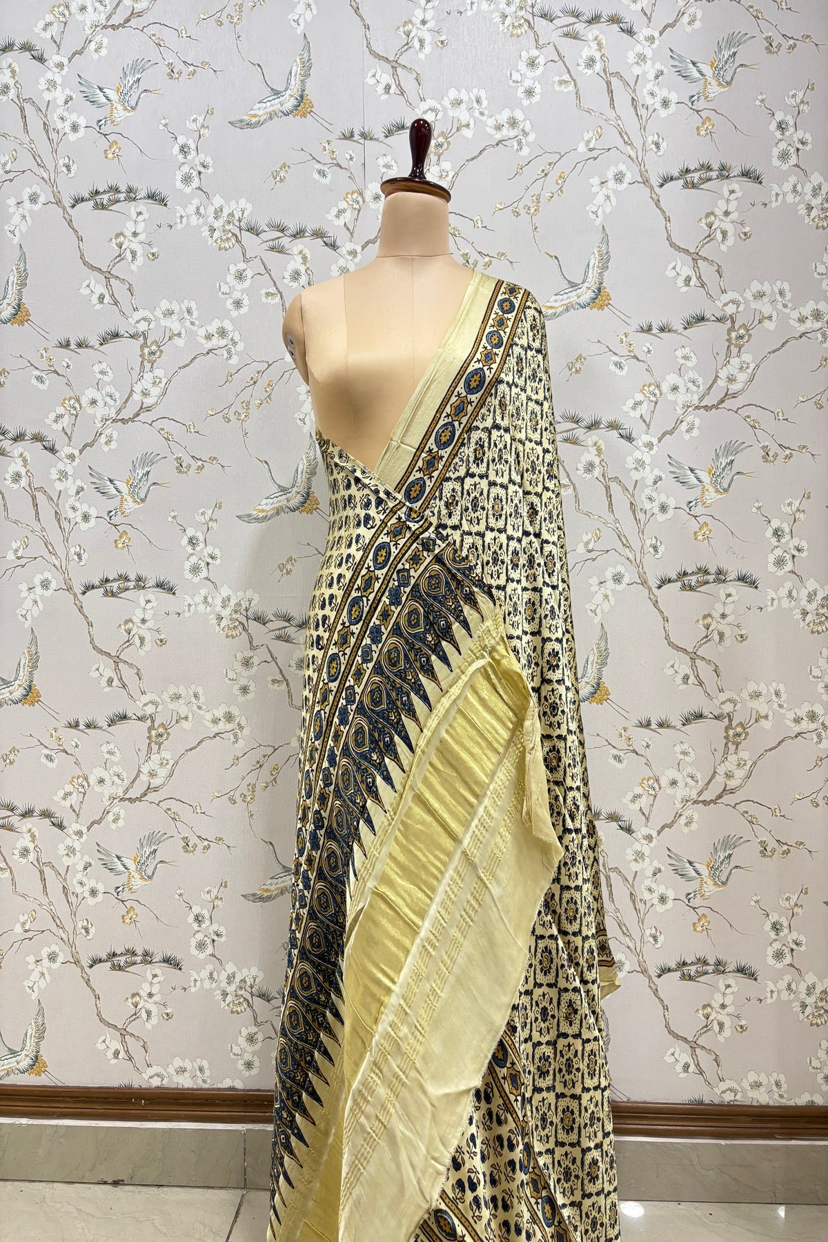Geometrical Traditional Printed Off White Ajrak Modal Satin  Dupatta