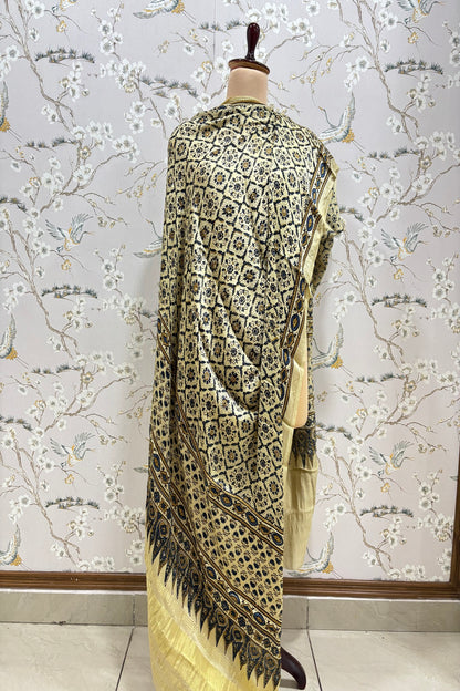 Geometrical Traditional Printed Off White Ajrak Modal Satin  Dupatta