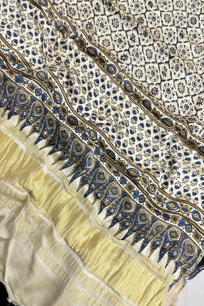 Geometrical Traditional Printed Off White Ajrak Modal Satin  Dupatta