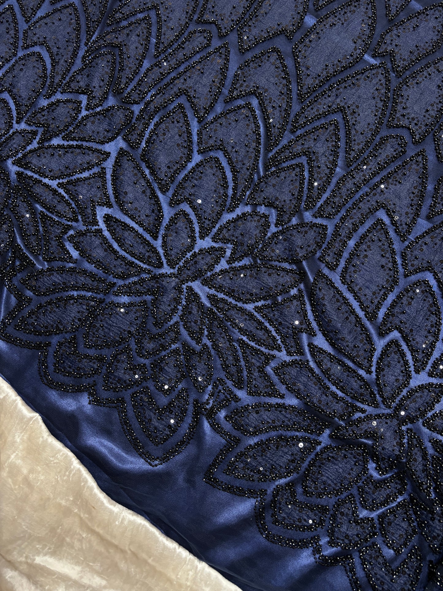 Branched Floral  Dual Tone Beads & Sequins Appliqué Embroidered Net Fabric