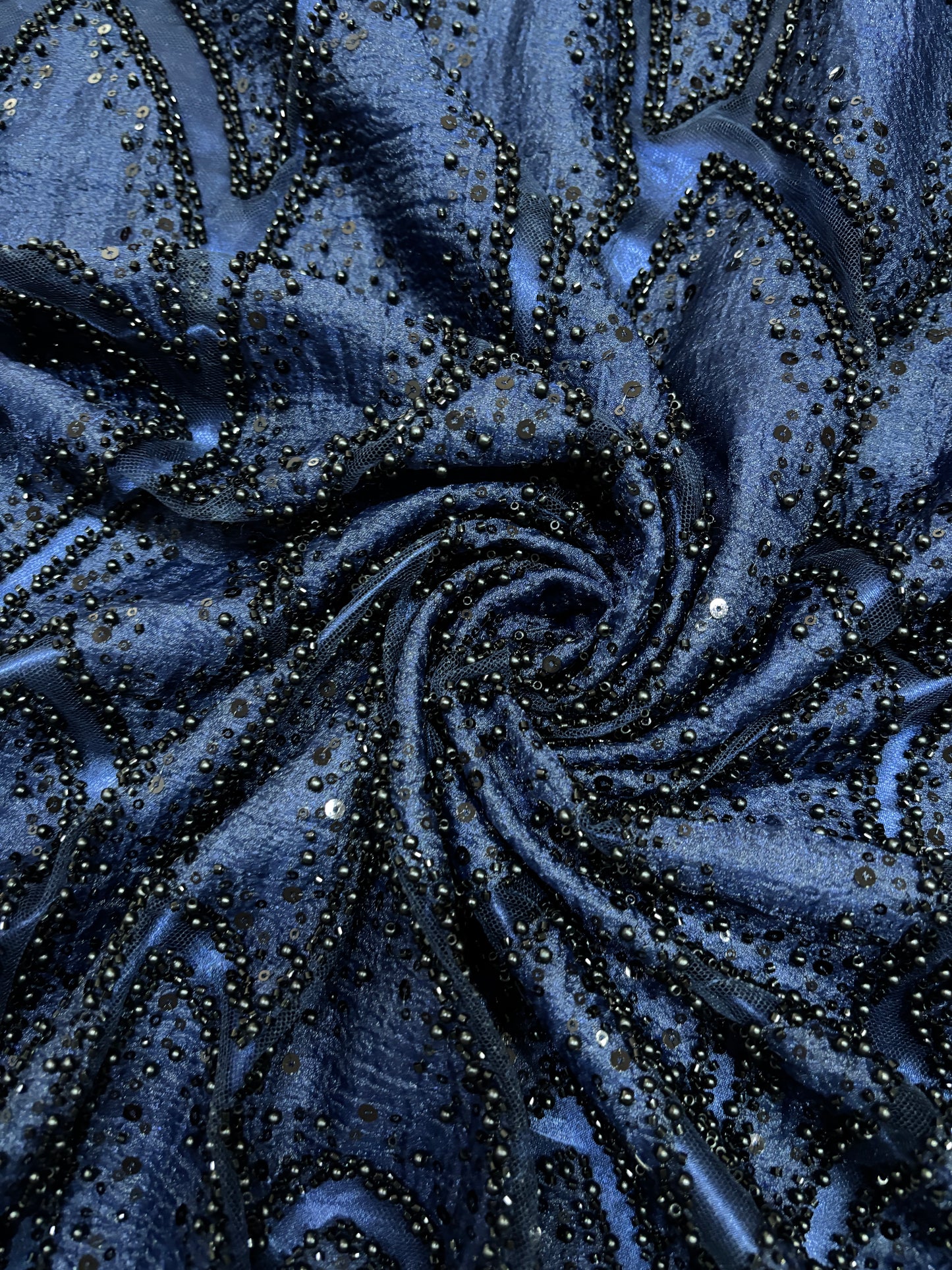 Branched Floral  Dual Tone Beads & Sequins Appliqué Embroidered Net Fabric