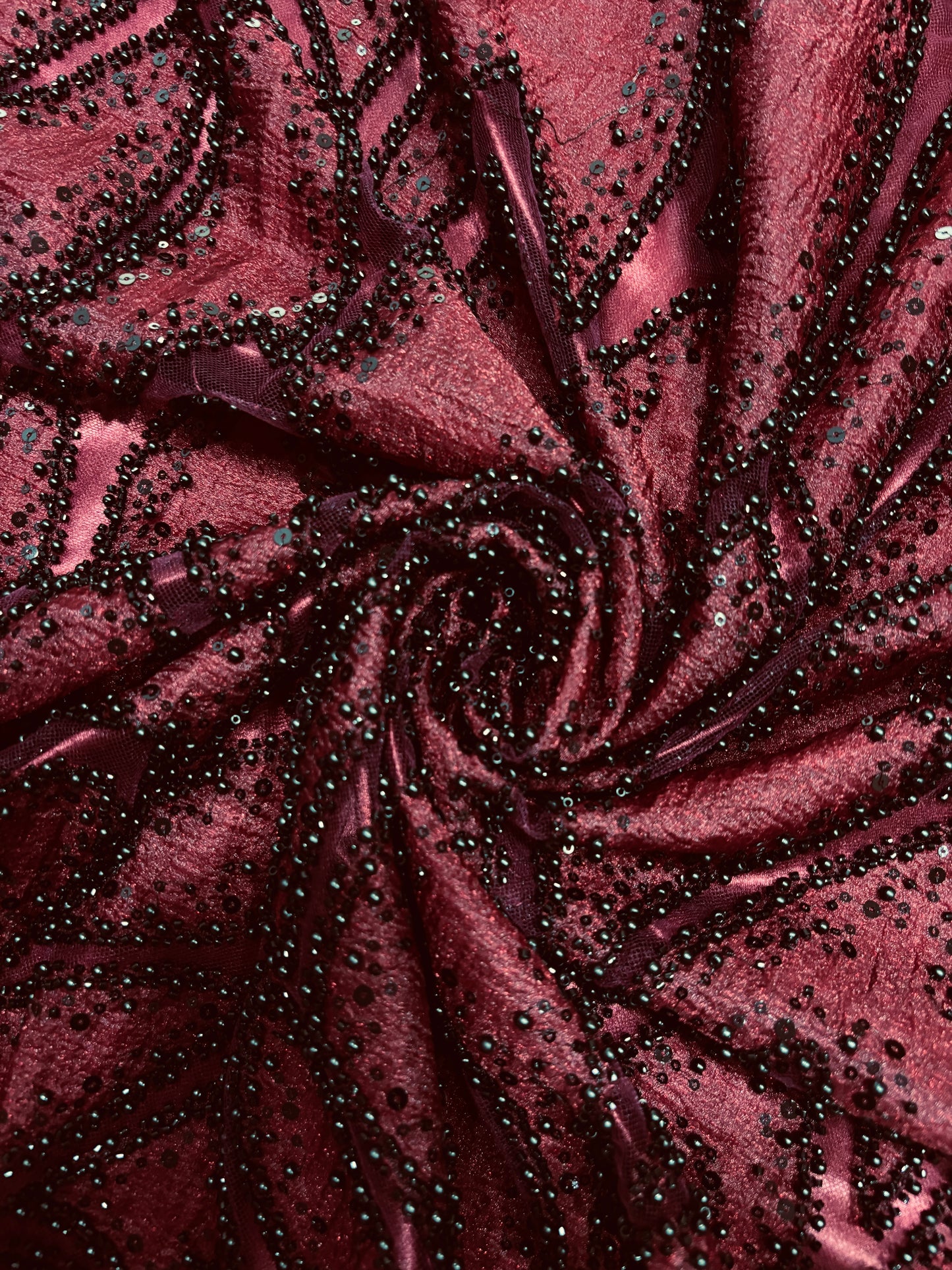Branched Floral  Dual Tone Beads & Sequins Appliqué Embroidered Net Fabric