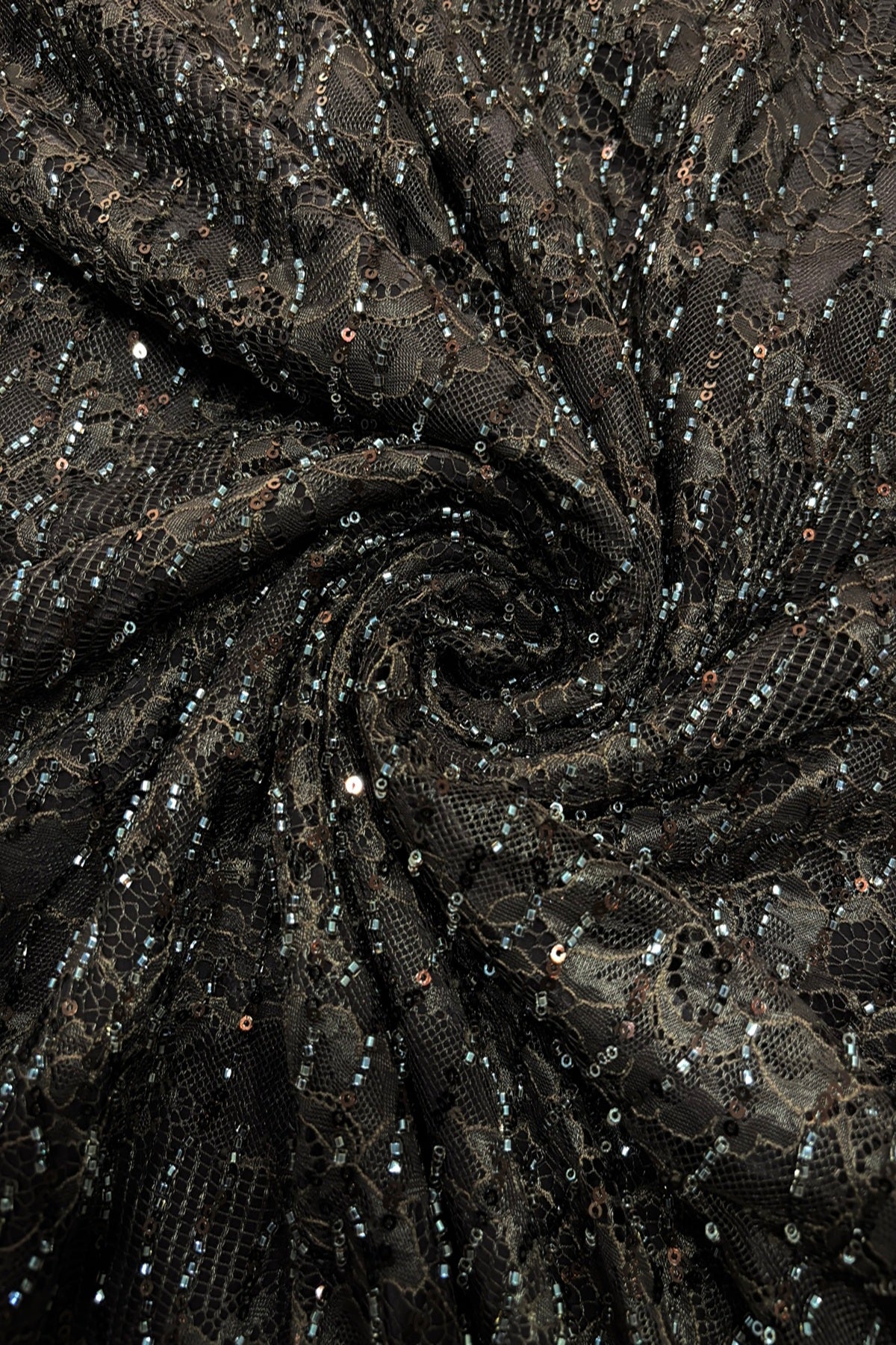 Linear Sequin & Cut Bead Embroidered Bridal Lace Braso Net Fabric