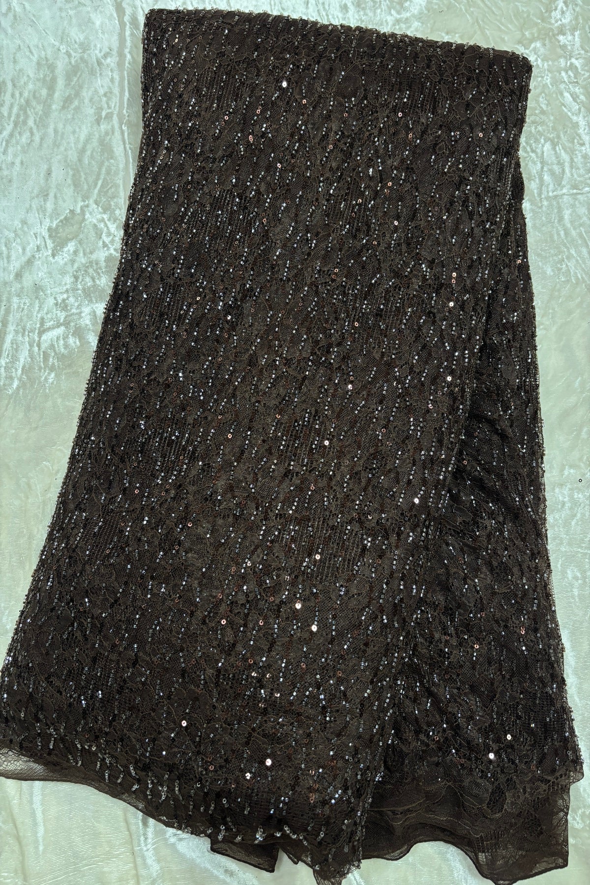 Linear Sequin & Cut Bead Embroidered Bridal Lace Braso Net Fabric