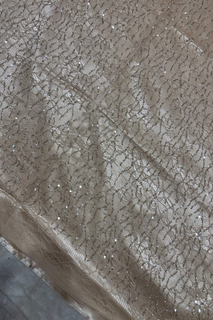 Linear Sequin & Cut Bead Embroidered Bridal Lace Braso Net Fabric