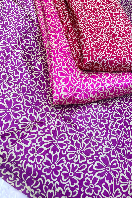 Beige Color Flowers Printed Pure Kora Silk Fabric