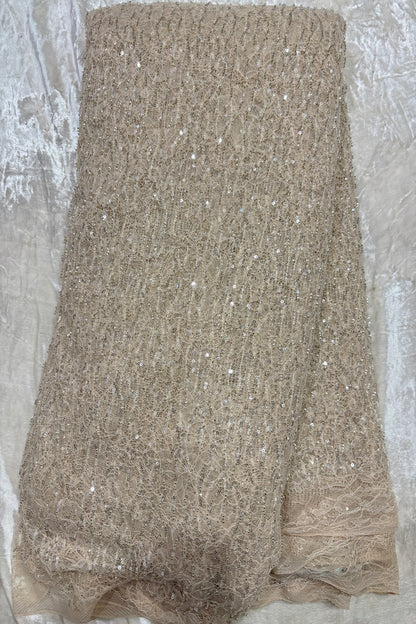 Linear Sequin & Cut Bead Embroidered Bridal Lace Braso Net Fabric