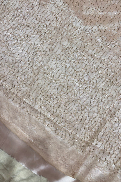 Linear Sequin & Cut Bead Embroidered Bridal Lace Braso Net Fabric