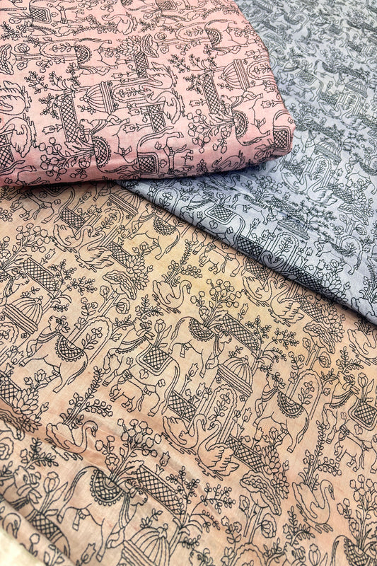 Pichwai Inspired Black Thread Embroidered Pure Tussar Fabric