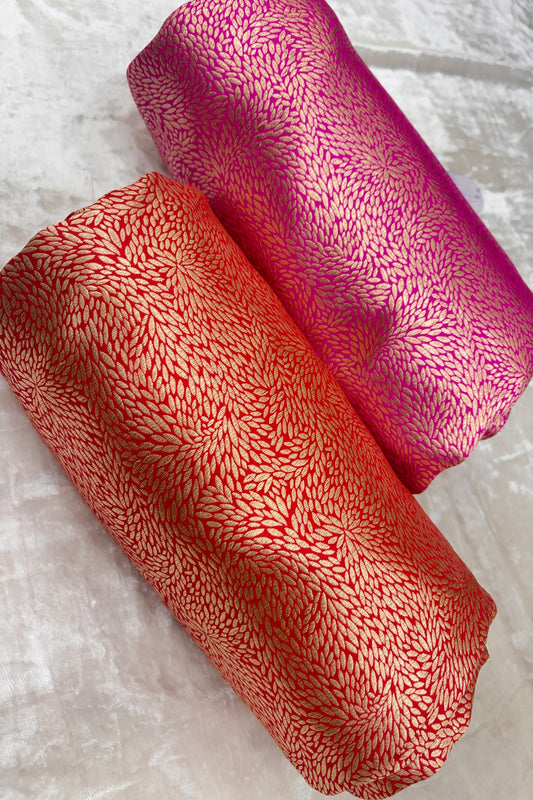 Marquise Shaped Zari Woven Pure Katan Banaras Silk Fabric