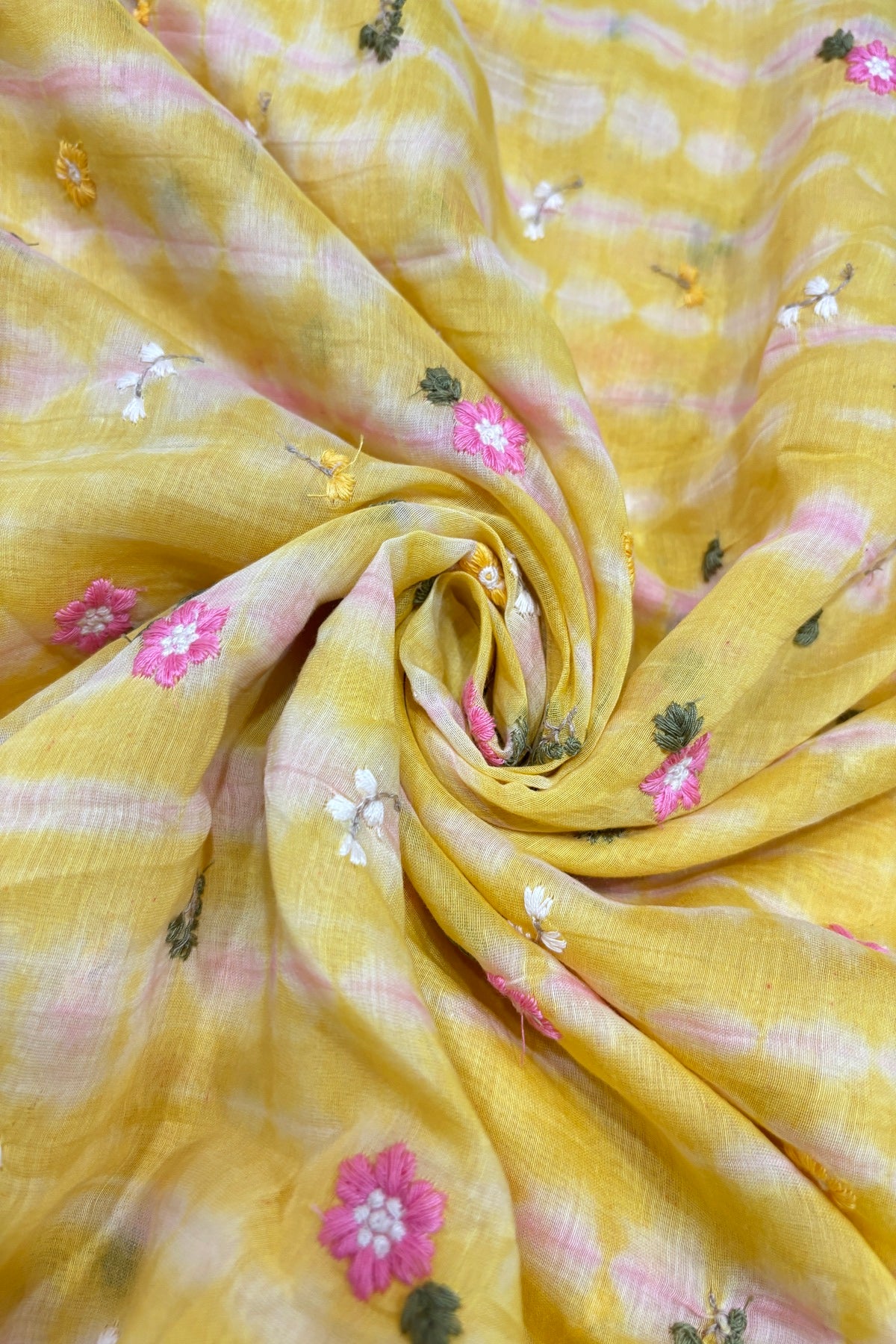 Multi Miniature Floral Embroidered Shibori Dyed Pure Mul Chanderi fabric