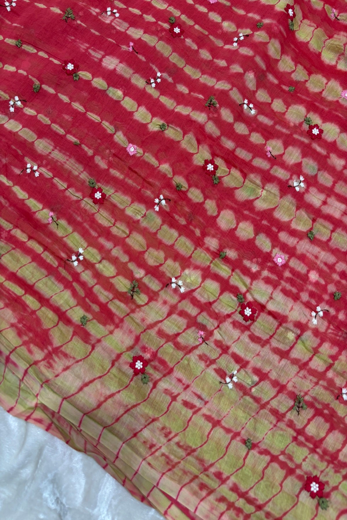 Multi Miniature Floral Embroidered Shibori Dyed Pure Mul Chanderi fabric