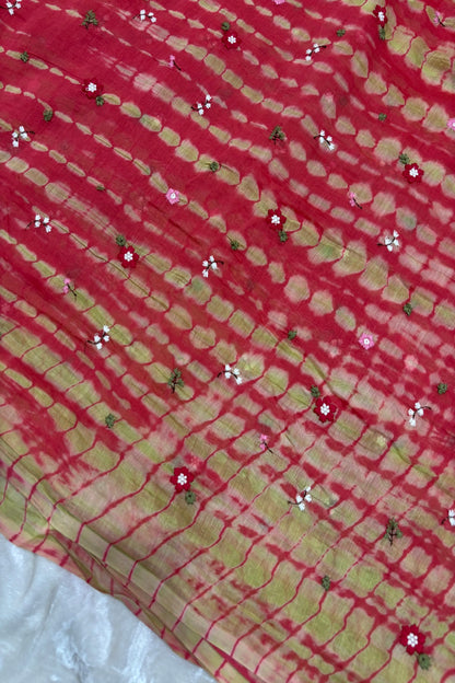 Multi Miniature Floral Embroidered Shibori Dyed Pure Mul Chanderi fabric