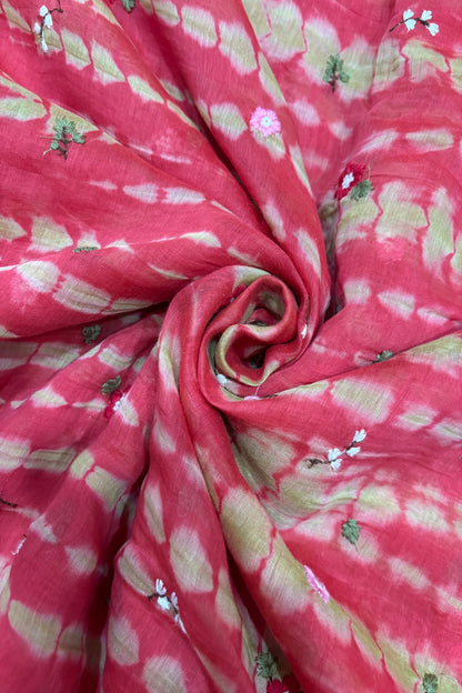 Multi Miniature Floral Embroidered Shibori Dyed Pure Mul Chanderi fabric