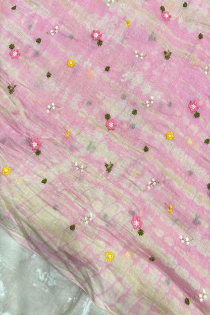 Multi Miniature Floral Embroidered Shibori Dyed Pure Mul Chanderi fabric