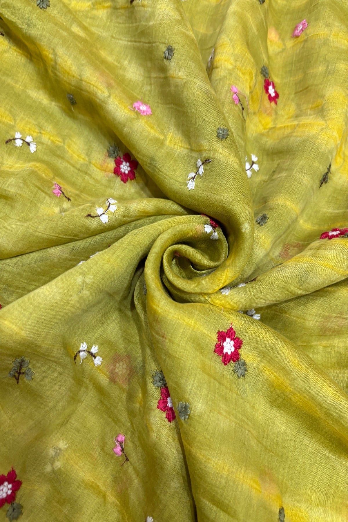 Multi Miniature Floral Embroidered Shibori Dyed Pure Mul Chanderi fabric