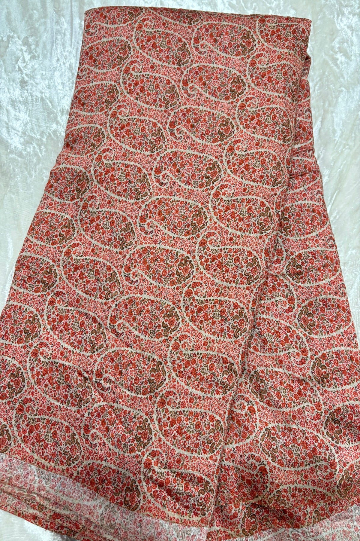 Paisley Motifs Inspired Printed Mogra Chanderi Fabric