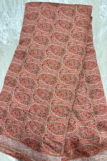 Paisley Motifs Inspired Printed Mogra Chanderi Fabric
