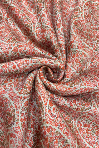 Paisley Motifs Inspired Printed Mogra Chanderi Fabric
