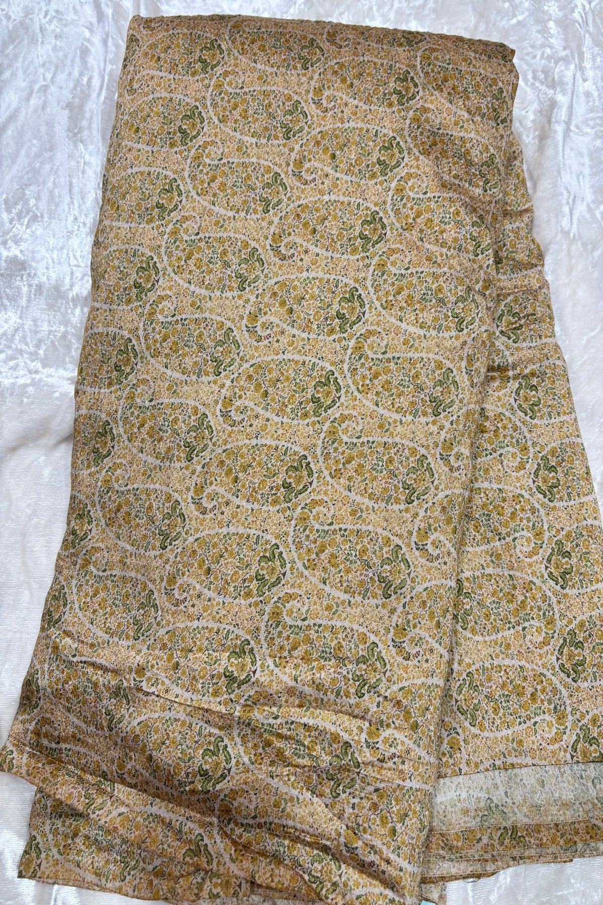 Paisley Motifs Inspired Printed Mogra Chanderi Fabric