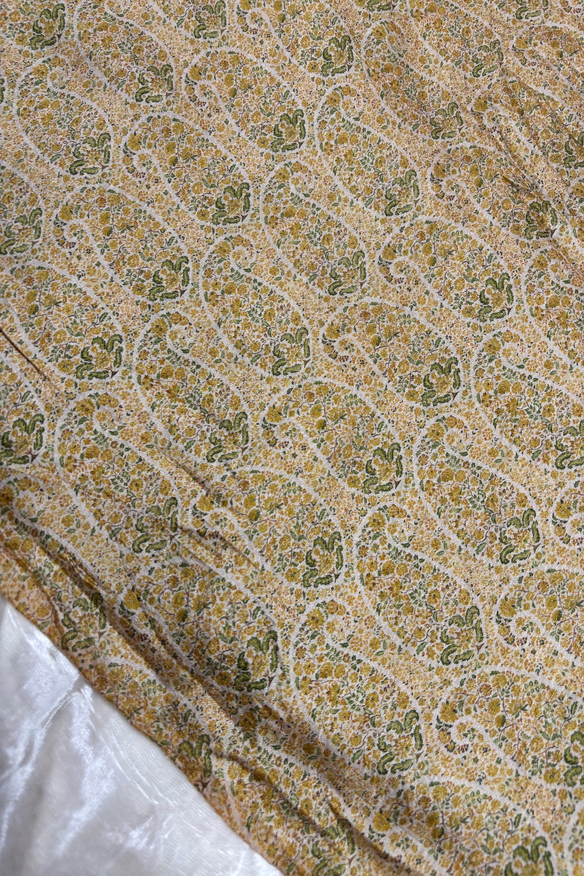 Paisley Motifs Inspired Printed Mogra Chanderi Fabric