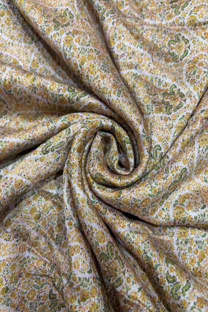 Paisley Motifs Inspired Printed Mogra Chanderi Fabric