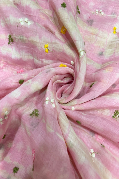 Multi Miniature Floral Embroidered Shibori Dyed Pure Mul Chanderi fabric