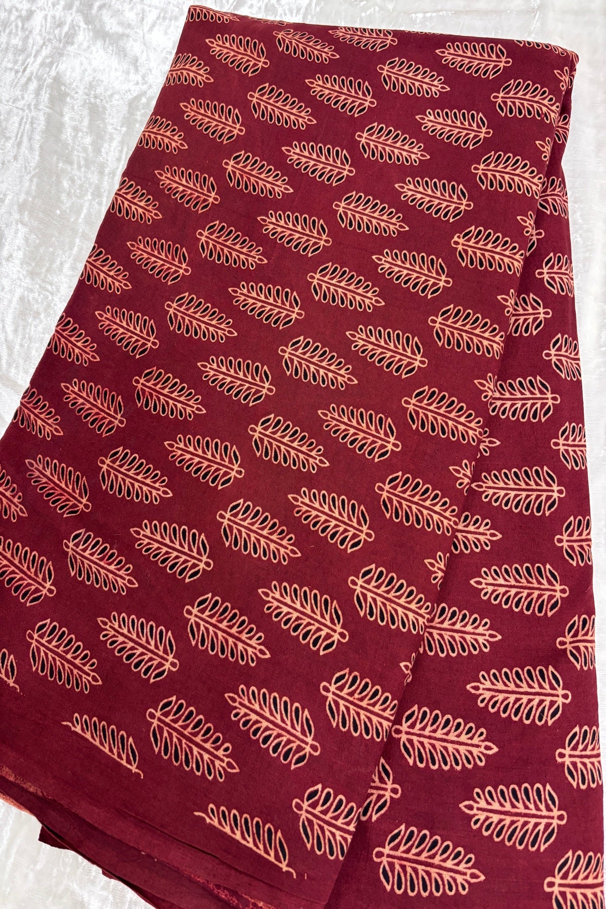 Pines Theme Ajrak Printed Pure Cotton Fabric