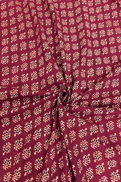 Floral Motif Theme Ajrak Printed Pure Cotton Fabric