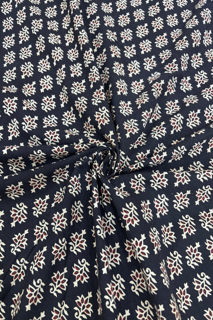 Floral Motif Theme Ajrak Printed Pure Cotton Fabric
