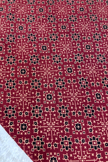 Patola Theme Ajrak Printed Pure Cotton Fabric