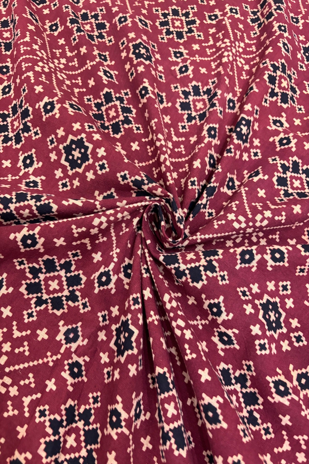 Patola Theme Ajrak Printed Pure Cotton Fabric