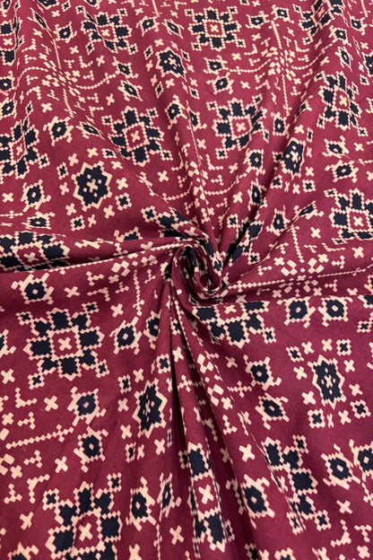 Patola Theme Ajrak Printed Pure Cotton Fabric