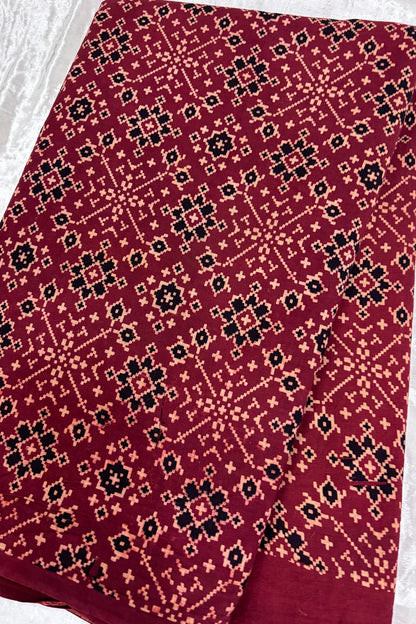 Patola Theme Ajrak Printed Pure Cotton Fabric