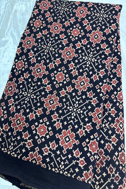 Patola Theme Ajrak Printed Pure Cotton Fabric
