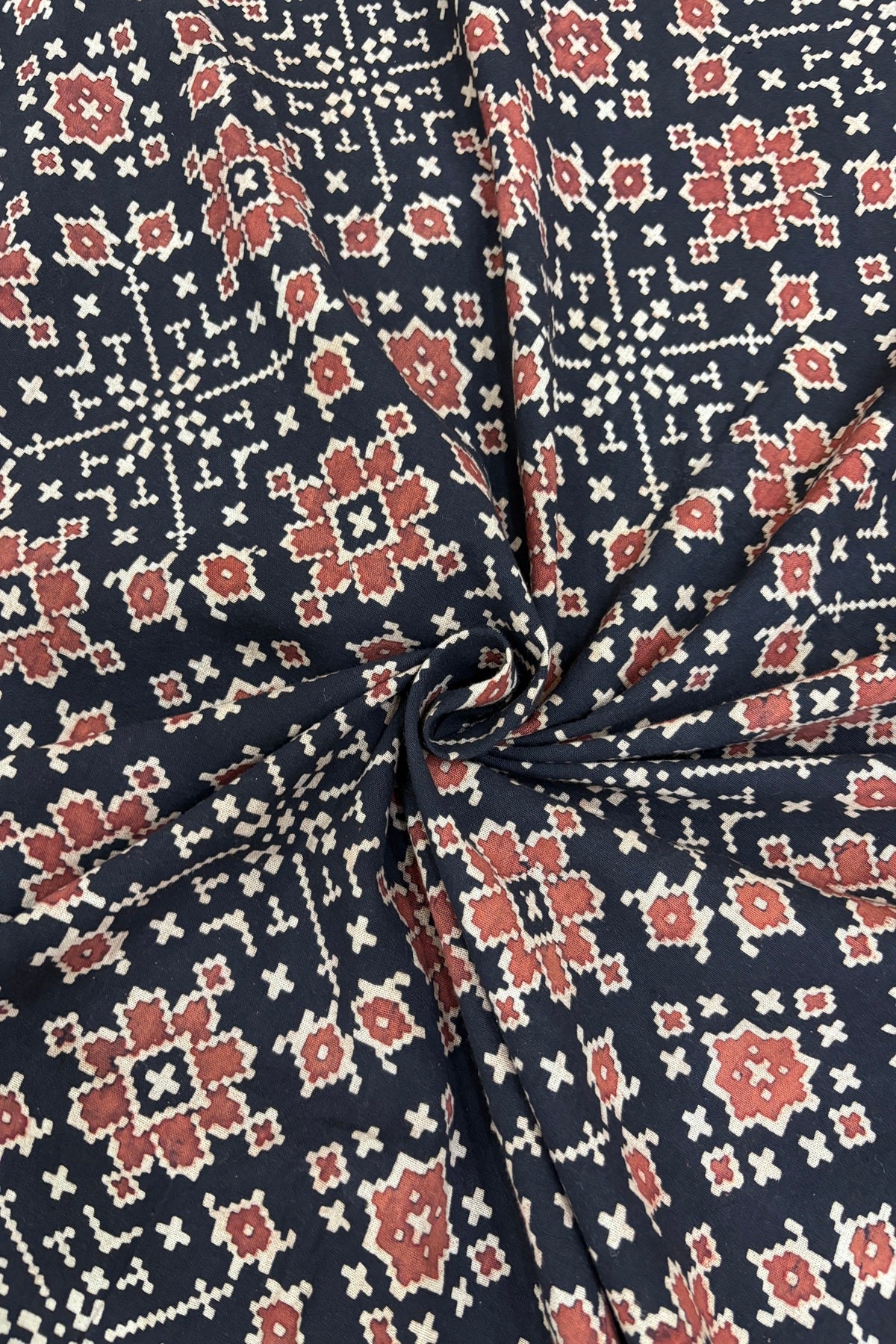 Patola Theme Ajrak Printed Pure Cotton Fabric