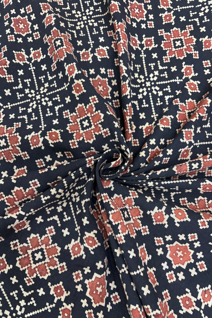 Patola Theme Ajrak Printed Pure Cotton Fabric