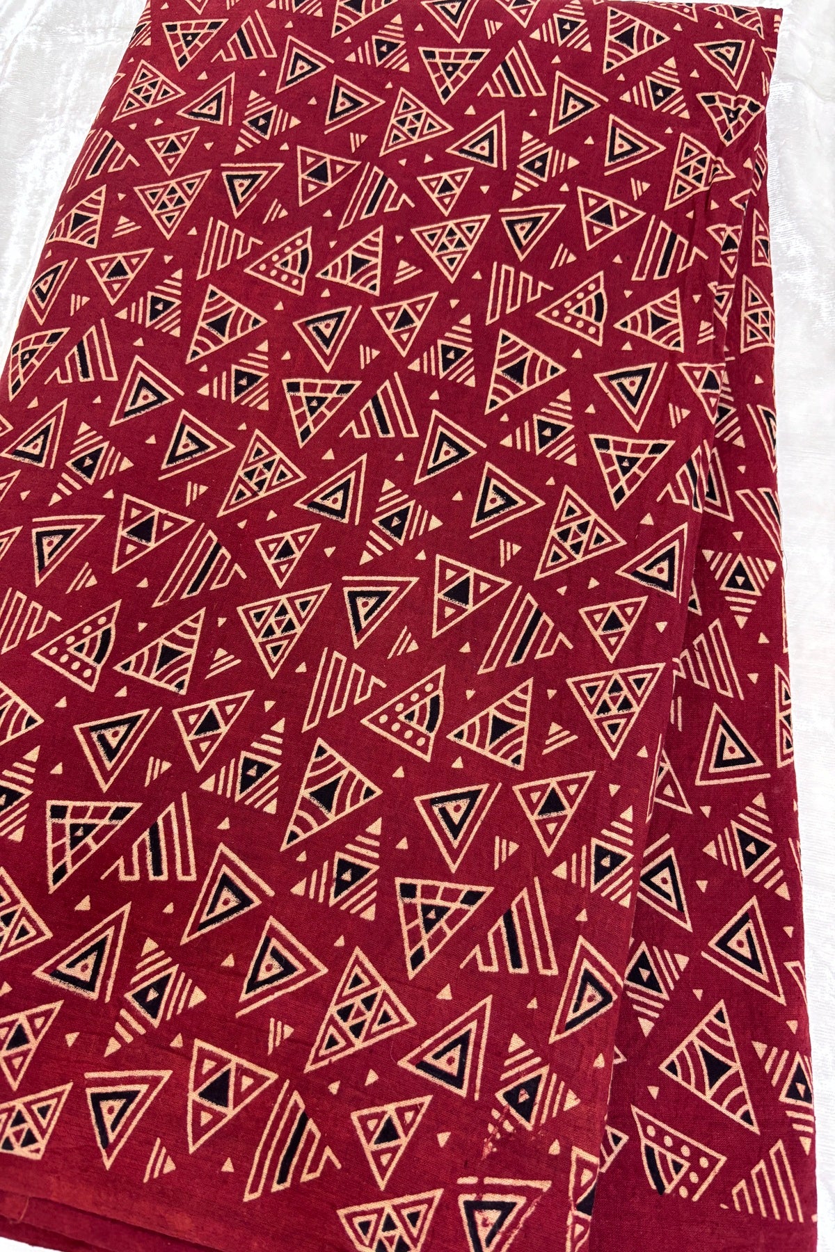 Geometric Shapes Ajrak Printed Pure Cotton Fabric