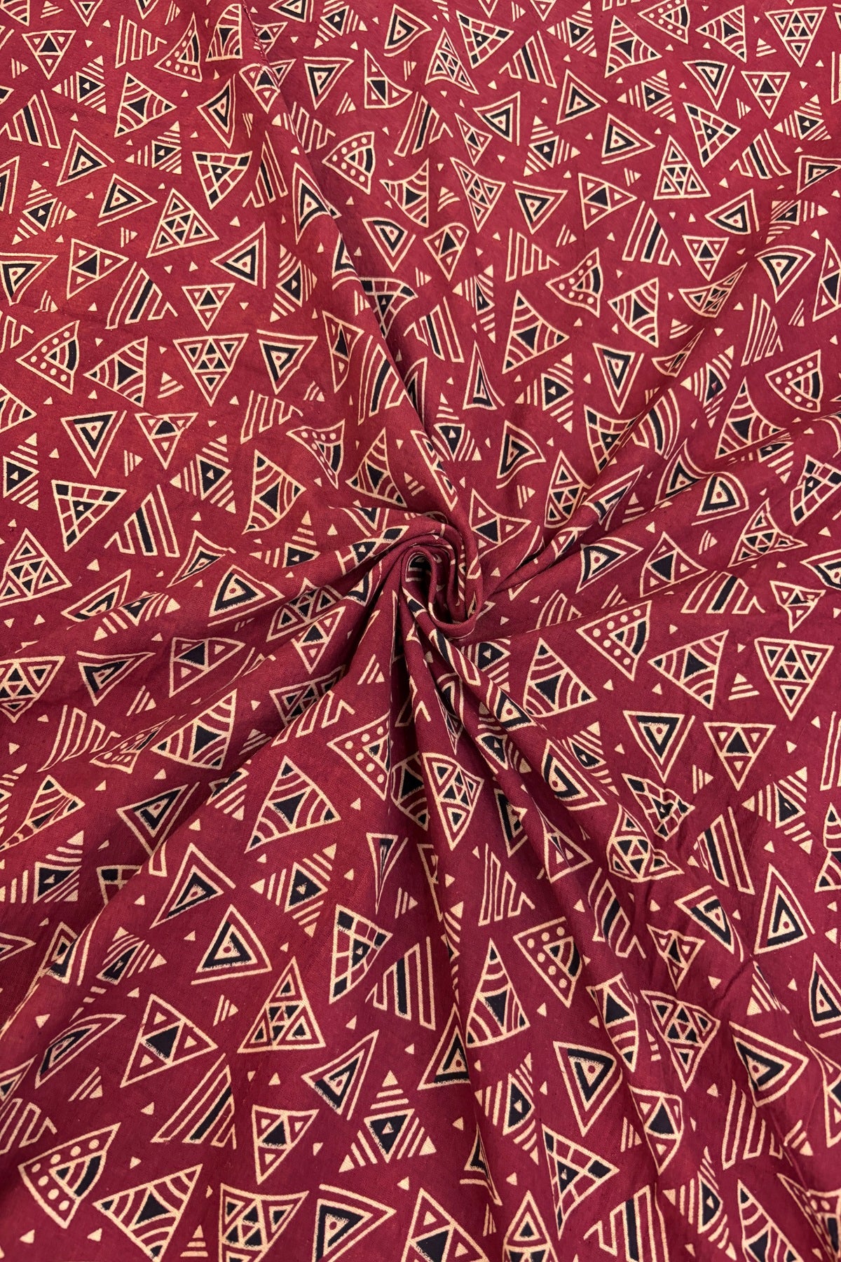 Geometric Shapes Ajrak Printed Pure Cotton Fabric