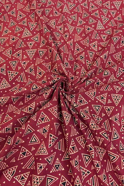 Geometric Shapes Ajrak Printed Pure Cotton Fabric