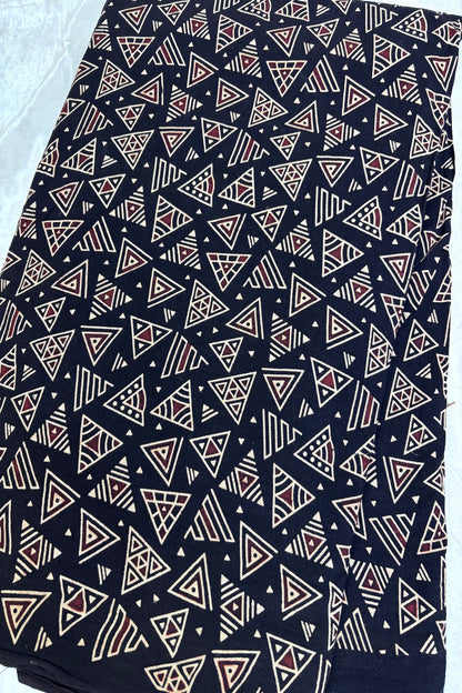 Geometric Shapes Ajrak Printed Pure Cotton Fabric