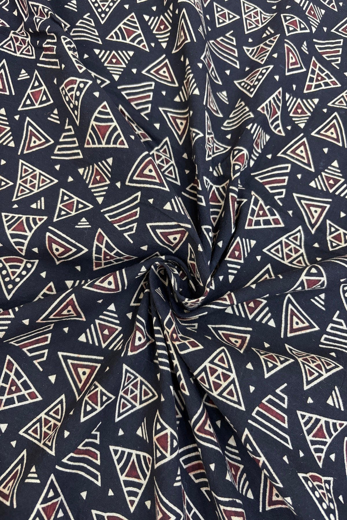 Geometric Shapes Ajrak Printed Pure Cotton Fabric