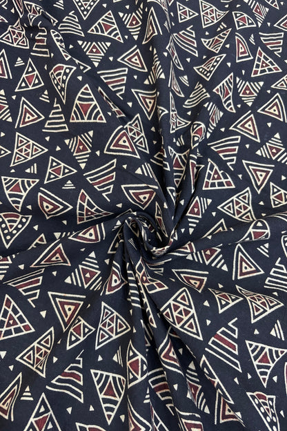 Geometric Shapes Ajrak Printed Pure Cotton Fabric